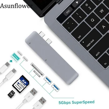 

Asunflower USB-C To USB 3.0 Adapter For Macbook Air Pro 2018 Accessories Dual Type C HUB To USB 3.0 Thunderbolt 3 Splitter TF SD