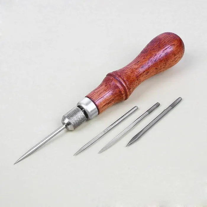 Профессиональный кожаный Craftool 4-в-1 шило комплект лезвий для кожаная обувь на шнурках зубило шить Дырокол инструменты MF999