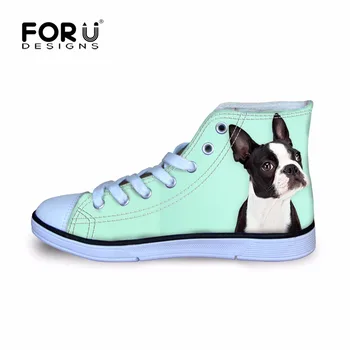 

FORUDESIGNS Sneakers for Children Boys Girls Walking Shoes Funny Boston Terrier Printing Fitness Sport Shoes High Top Flat Boots