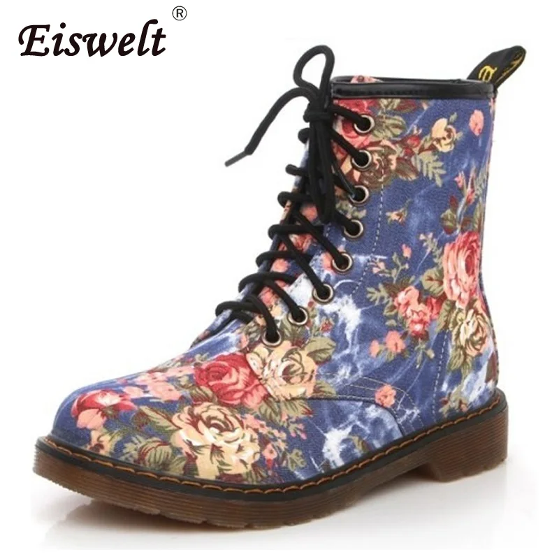 EISWELT/Женские Ботинки martin; модная обувь с цветочным принтом; мотоботы на шнуровке; оксфорды на плоской подошве; женские повседневные ботильоны; сезон весна-осень