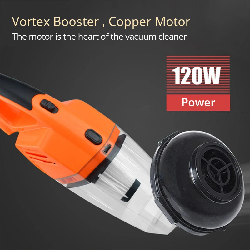 Car Vacuum Cleaner 12V 120W Portable Handheld Wet And Dry Dual-Use 5 Meters Connector Cable with LED Light Multi Dust Collector