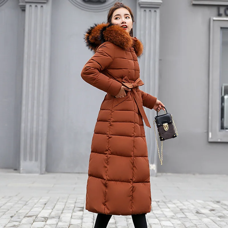 Plus Size Thicken Fur Collar Long Quilted Women Parkas Hooded Bow Tie ...