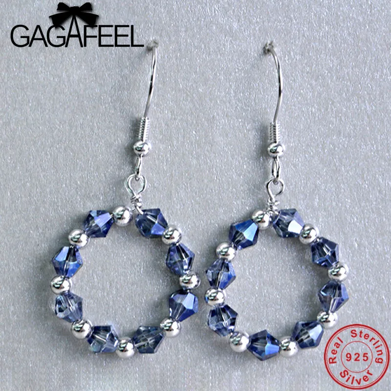 

GAGAFEEL Blue Beads Circle Earrings 925 Sterling Silver Dangle Earrings for Women Ladies Romantic Jewelry