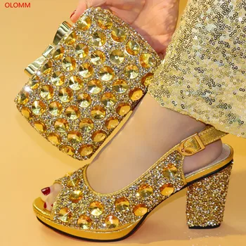 

OLOMM Gold New Shoes and Bag To Matching African Shoes and Bag Set For Party Nigerian Women Fashion Shoe and Bag . N1-30