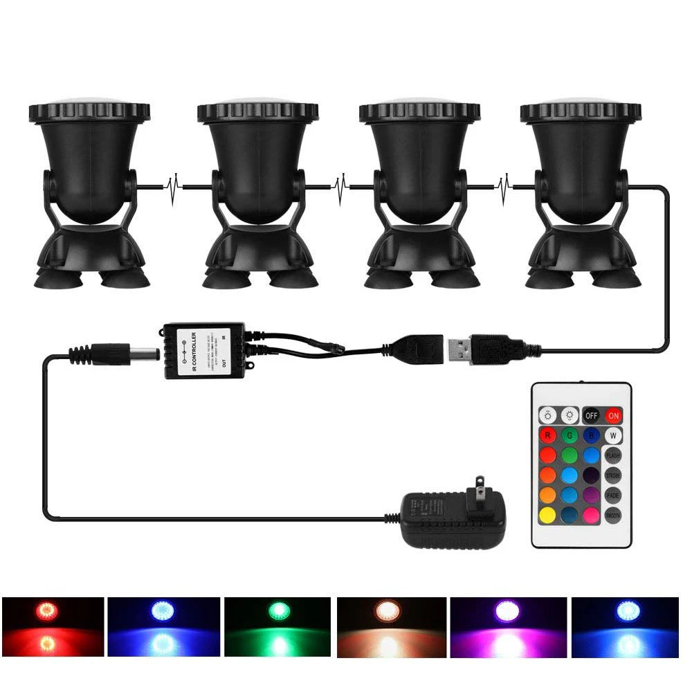 

4pcs Remote Control Color Changing Aquarium RGB 36 LED Lights Submersible Air Bubble Lamp Pond Fish Tank Landscape Decorative