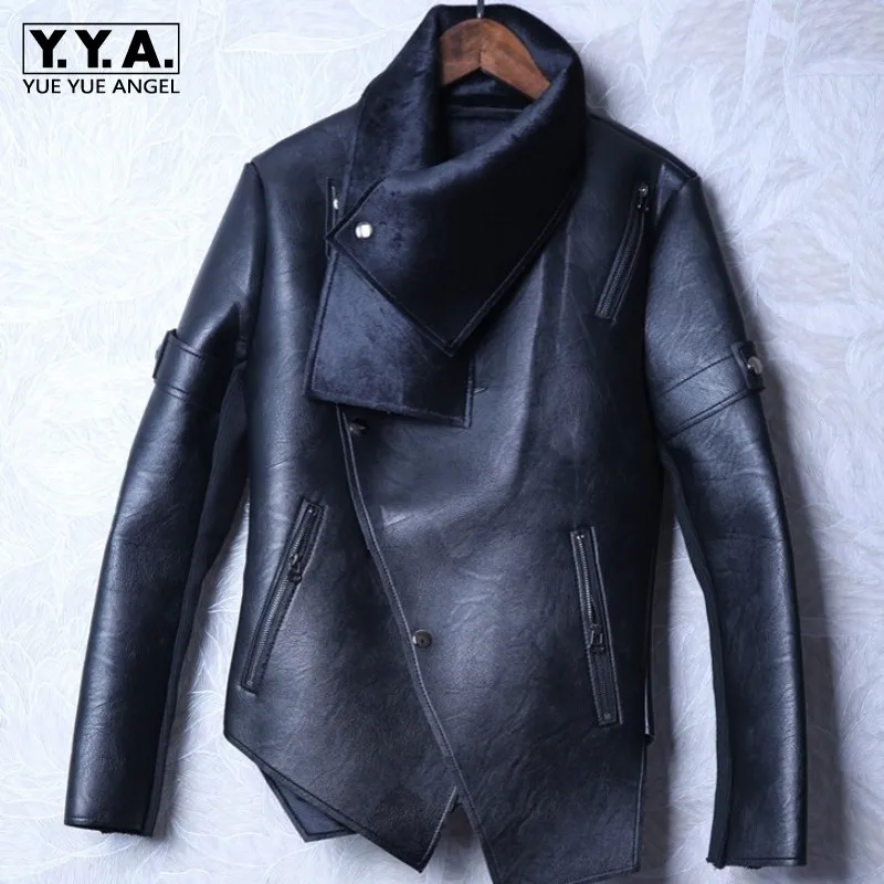 

Winter Mens Short Slim Pu Leather Jacket Luxury Designer Punk Fashion Warm Zipper Leather Coat Male Stage Clothes Men S-3XL