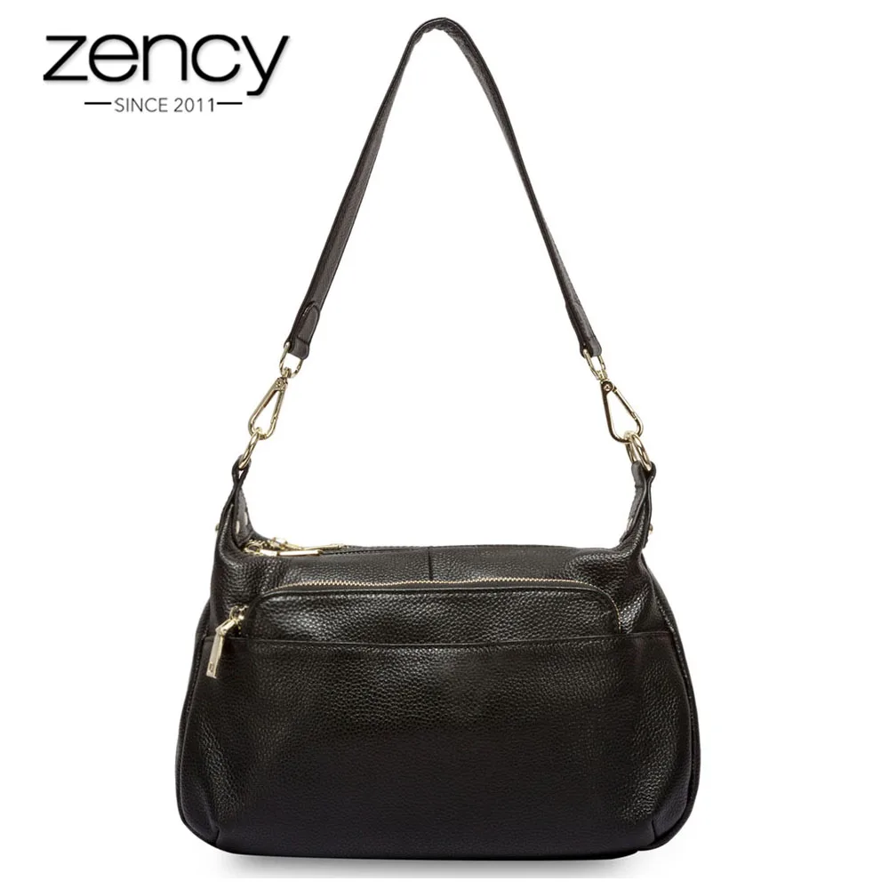 Kopen Zency 100% Echt Leer Fashion Grey Vrouwen Schoudertas Meer Compartimenten Hobos Lady Crossbody Messenger Purse Tote Handtas