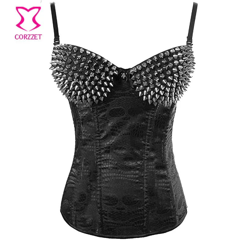 Corzzet Punk Rave Bra Rivet Gothic Steampunk Overbust Corset Waist Slimming Burlesque Clubwear Sexy Lingerie Hot Corsetto