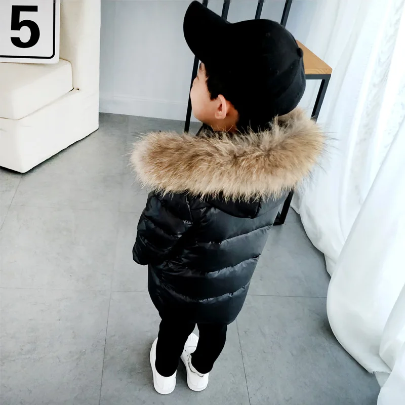 Зимняя верхняя одежда для мальчиков до-30 градусов, пуховое пальто теплое зимнее пуховое пальто с большим мехом для маленьких мальчиков утепленные куртки с капюшоном, AA239