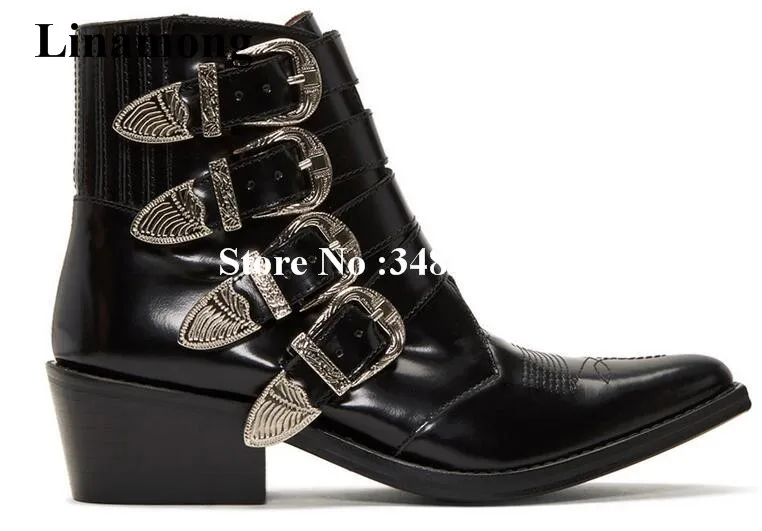 Women Motorcycle Boots With Four Belt And Ankle Strap Cool Square Heels Women Motorcycle Boots Med Heels Pointed Toe Ankle Boots Women Motorcycle Boots With Four Belt And Ankle Strap Cool Square Heels Women Motorcycle Boots Med Heels Pointed Toe Ankle Boots