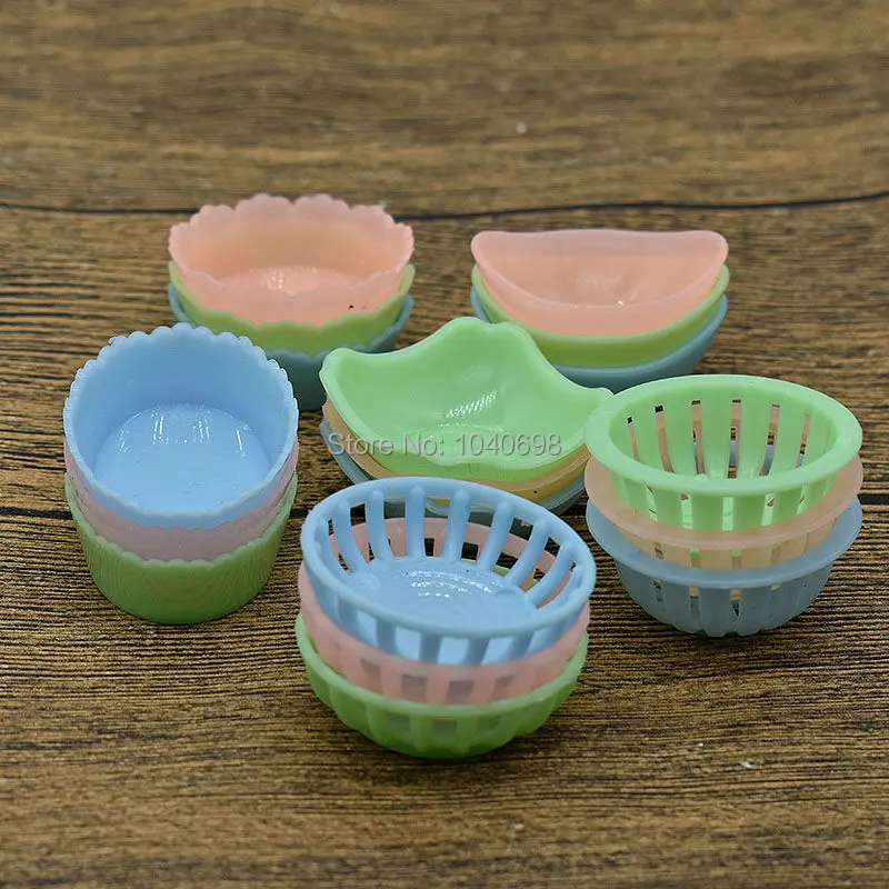 

18pcs/lot Mini Miniature Vegetable Baskets Assorted Fruit Basket PVC Plastic mix size Simulation Kitchen Accessory