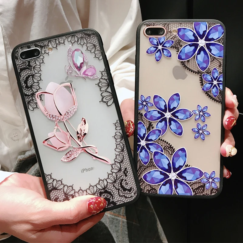 

Kerzzil Fashion Relief Lace Flower Phone Cases For iPhone X XR XS Max Girl Floral Case Cover For iPhone 7 8 6 6s Plus Back