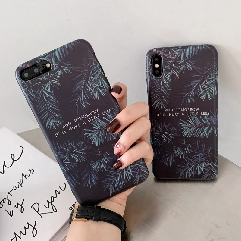 

Black Night Green Leaf Case For iPhone 6 6S 8 7 Plus 8Plus Matte Frosted TPU Rubber Case for iPhone X XS MAX XR Soft Back Cover