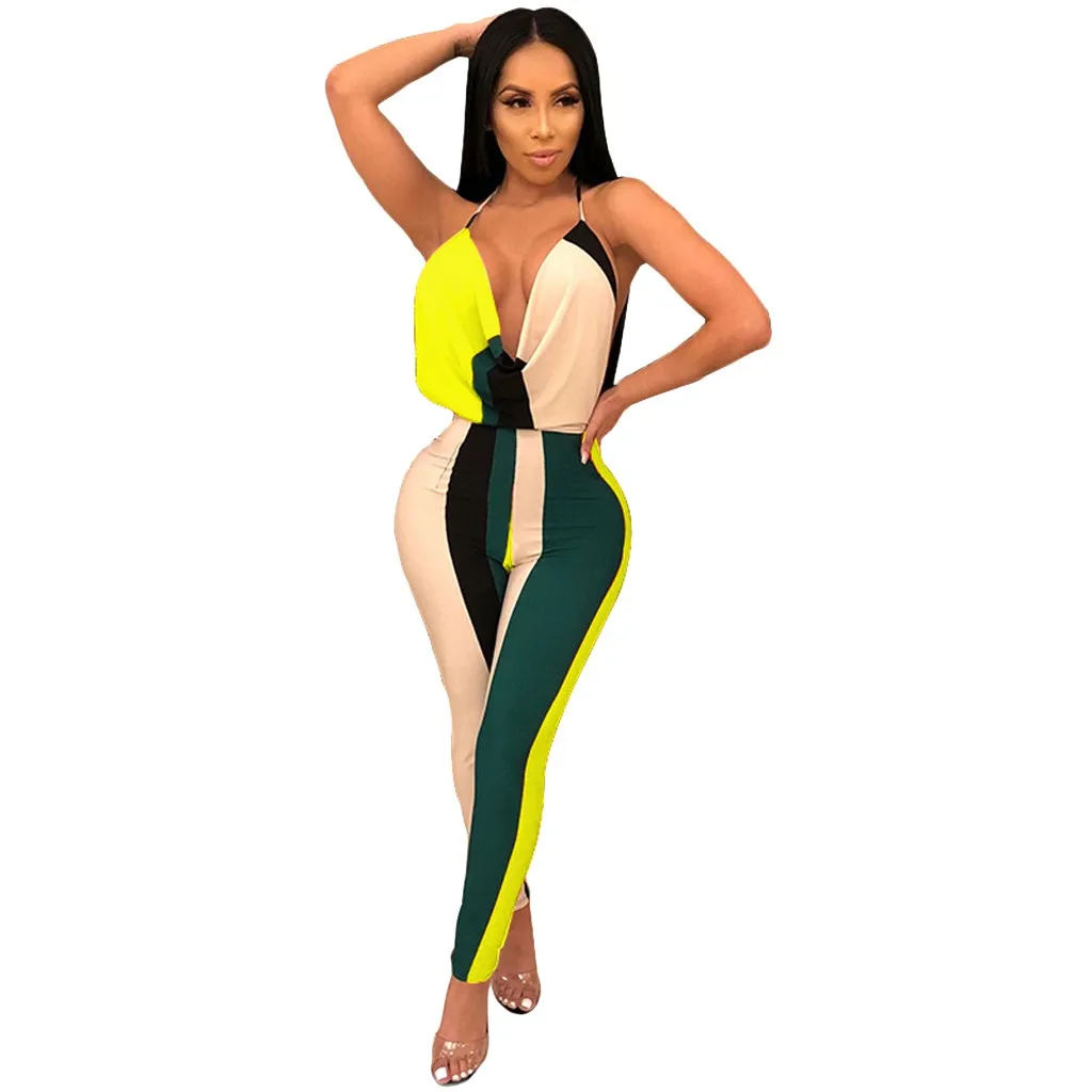 

NEW Lady's Summer Bodysuit Jumpsuit Sexy Backless strapless Striped Print Long Women Jumpsuit Strapless Party beach Jumpsuit