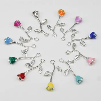 

10pcs bag explosion models multi-color colorful rose pendant necklace accessories women's flower pendant jewelry