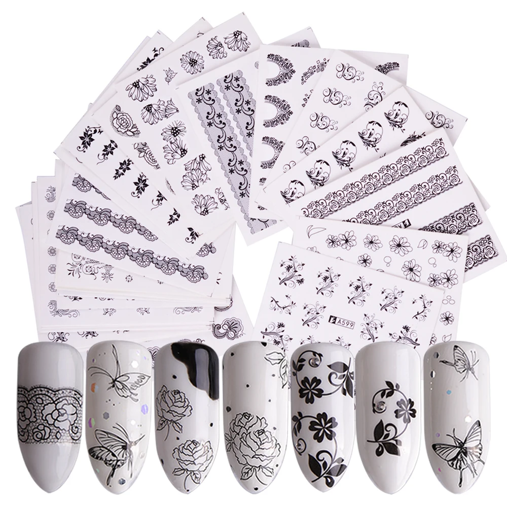 

40 Sheets/Lot Charms Flower Patterns Nail Stickers Nail Art Water Transfer Stickers Set Manicure Designs Water Decals LAA577-624