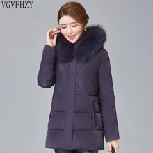 Куртка-пуховик на 90% белом утином пуху,, женские парки, зимняя куртка, Женская Длинная толстая парка, натуральный Лисий мех, воротник, капюшон, пальто