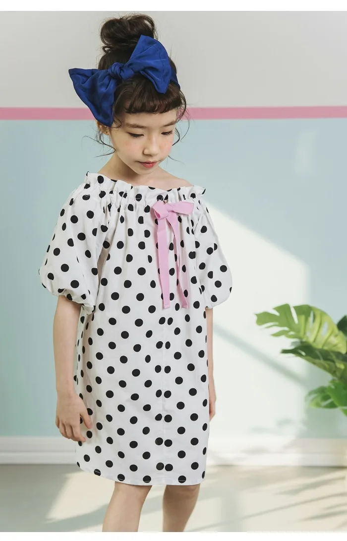lantern sleeve dot loose kids party dress for girls cotton bow baby dresses clothing girls summer 2018 dress princess clothes (8)