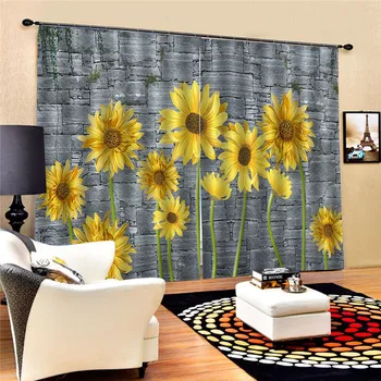 

Sunflower Bedroom Luxury Blackout 3D Window Curtains For Living Room Drapes Cortinas Rideaux Customized size Cushions cover J13