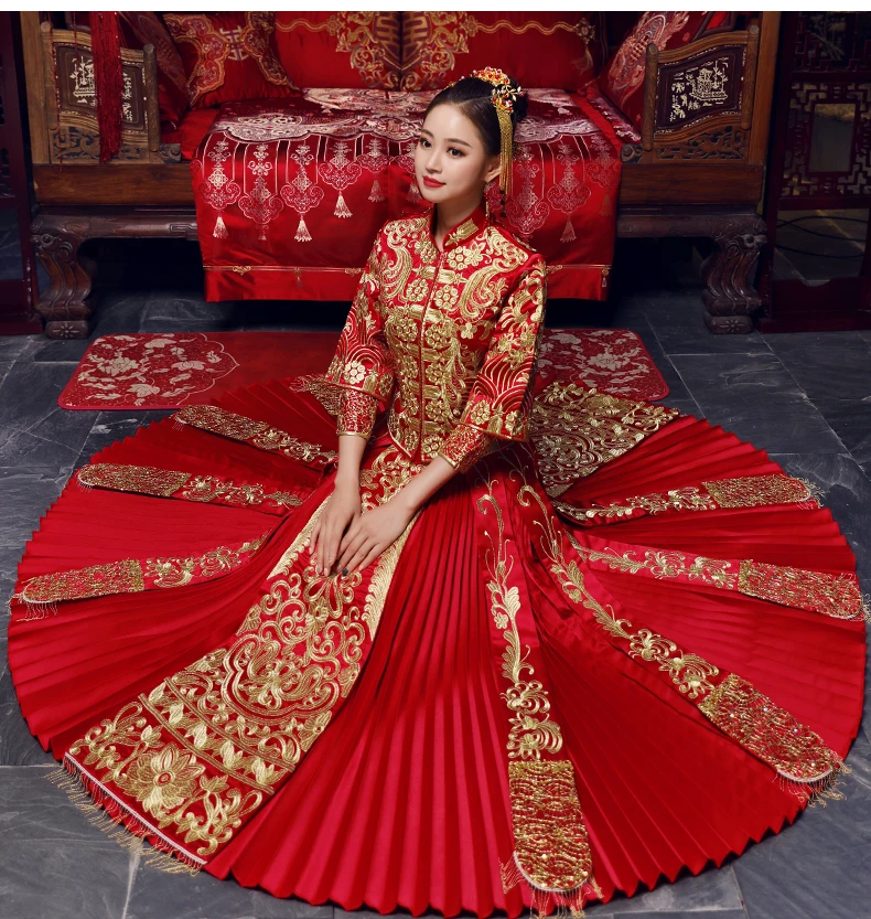 

Vintage red Bridal Embroidery Cheongsam Modern Traditional Chinese style Wedding Dress Oriental Womens Qipao Vestidos Size S-XXL
