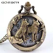 Винтажный Бронзовый Китайский Зодиак собака волк карманные часы ожерелье для женщин и мужчин полые милые стационарные кварцевые цепи кулон стиль подарок