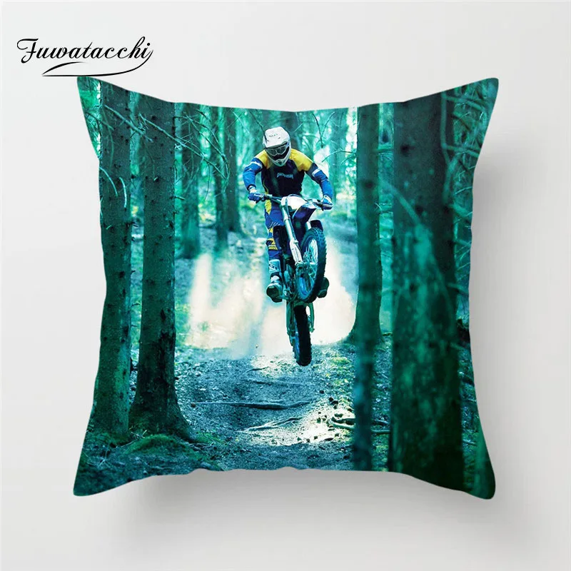 

Fuwatacchi Motorcycle Cushion Cover Motorbike Throw Pillow Cover Square Linen Pillow Cover Decoration Office Car Sofa Decor