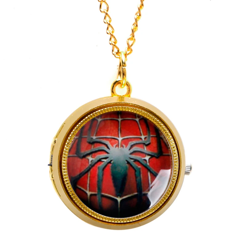 

Modern Cool Avengers/One Piece/Spider-Man/CS Special Forces Golden Mini Quartz Pocket Watch Necklace Pendant Chain Boys Mens