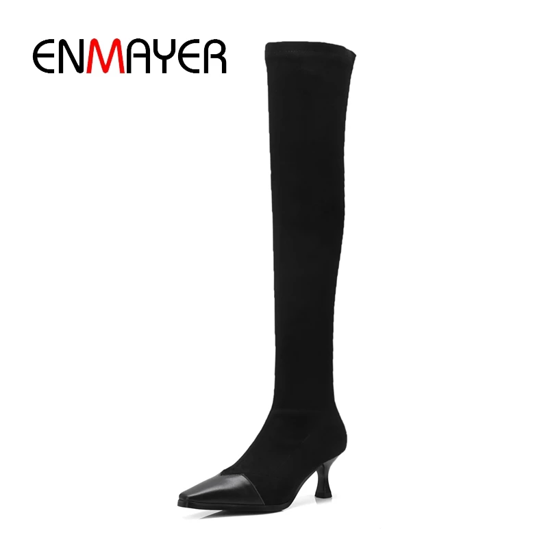 

ENMAYER New Arrival women fashion pointed toe over-the-knee boots lady thin heel slip-on boots Big size 34-40 ZYL719