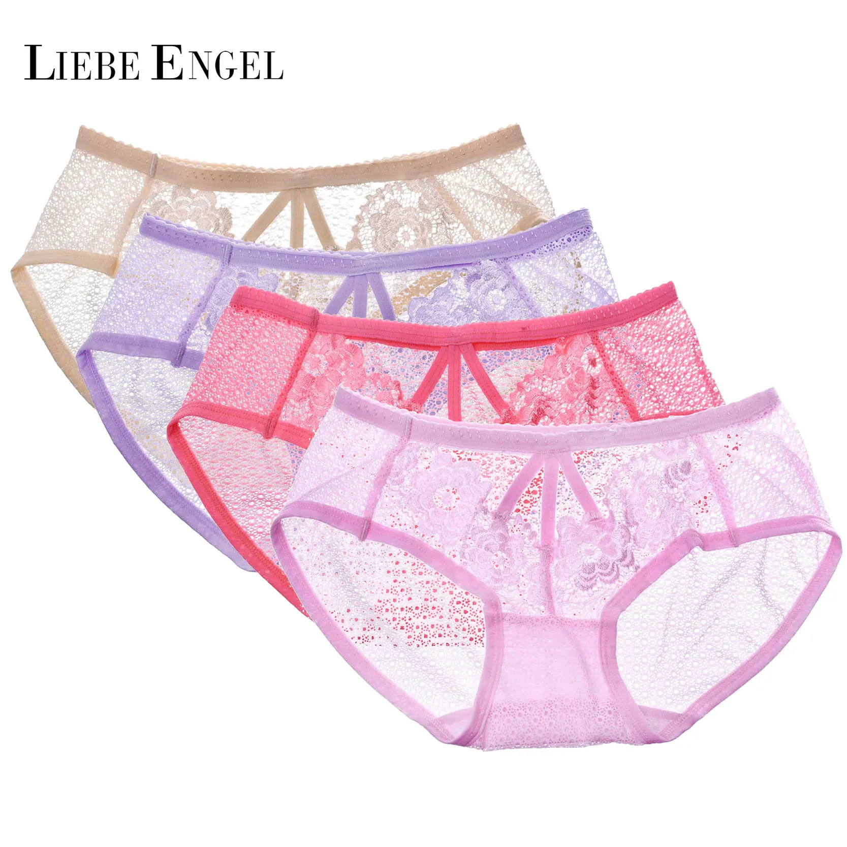 

4 Pcs New Arrival Sexy Women's Panties Seamless Cotton Panty Hollow Lace Flowers Intimates Transparent Underwear Women 2017