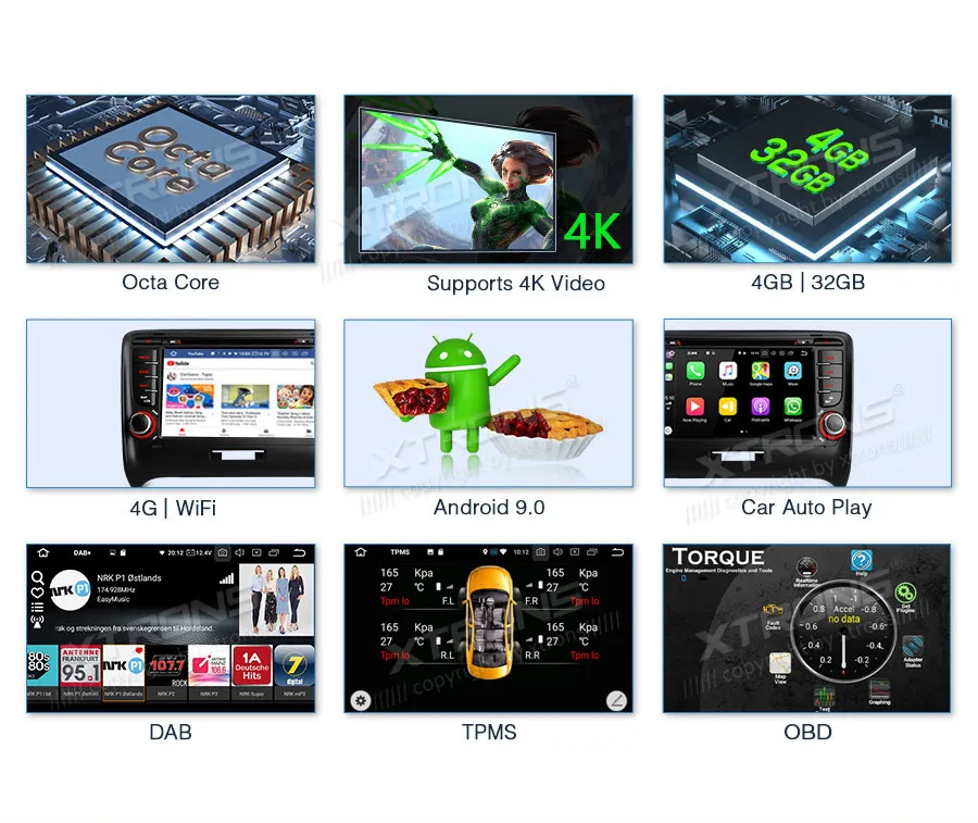 Best XTRONS 2 Din 7" Android 9.0 Octa Core GPS Navigation Radio Car DVD Player for Audi TT MK2 8J 2006 2007 2008 2009 2010 2011 2012 1