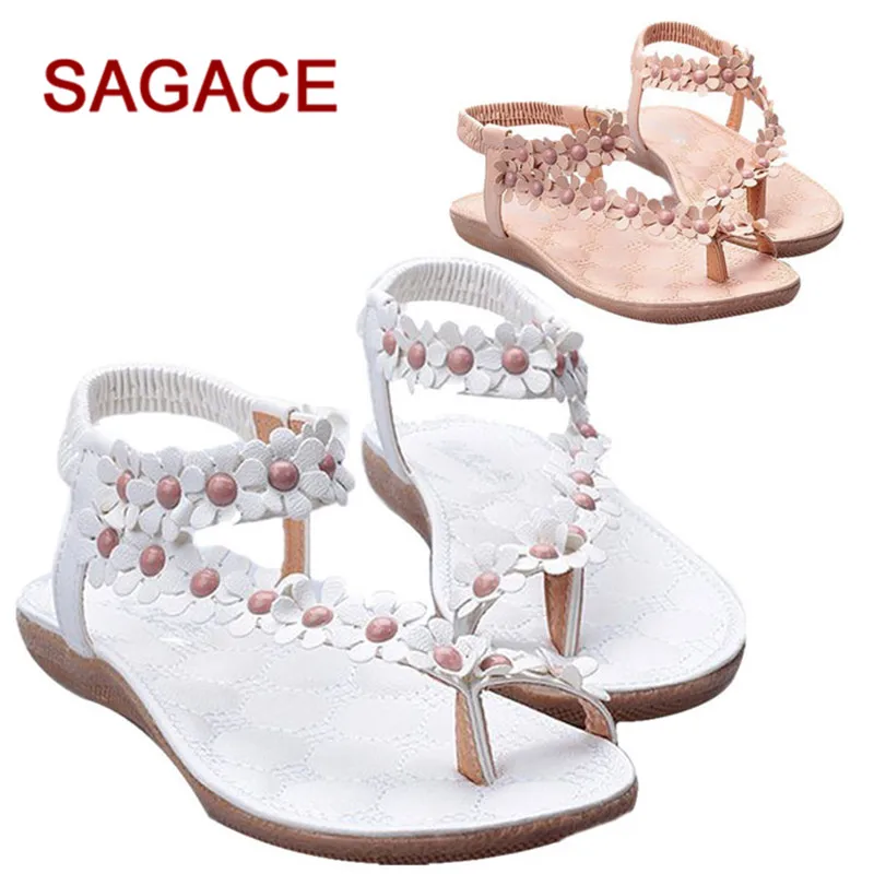 

HB@2018 Woman Summer Flat Sandals simple design decoration for Women Handmade Casual Sandals Beach Shoes