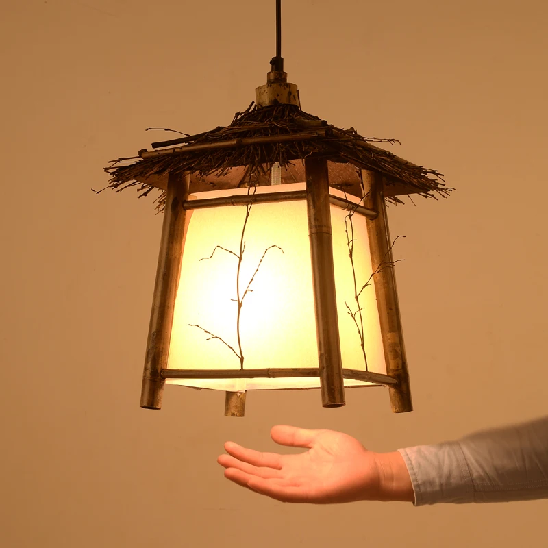 Modern Japanese Pendant Light new Chinese tea room logs bamboo lamp