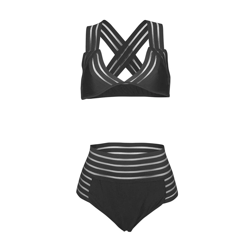  Black Hot Sexy Mesh High Wait Swimsuit Bikinis Swimwear Women's Swimsuits Bikini Set High Waisted Sport Suit Costumes Online 