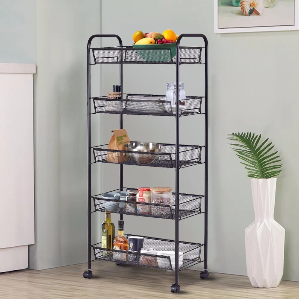 Giantex 5 Tier Mesh Rolling File Utility Cart Home Portable Trolley Organizer Office Kitchen Storage Basket HW54963BK Giantex 5 Tier Mesh Rolling File Utility Cart Home Portable Trolley Organizer Office Kitchen Storage Basket HW54963BK