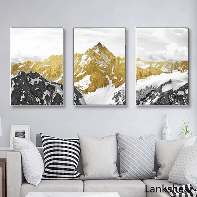 

Golden Snow Mountain Golden Mountain Abstract Wall Art Print Canvas Painting Decorative Picture For Home Decoration Poster