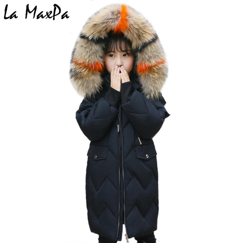 

Cold Winter Jacket New 2018 Fashion Girl Winter Down Jackets Raccoon Fur Children Coats Warm Baby Thick Kids Outerwear