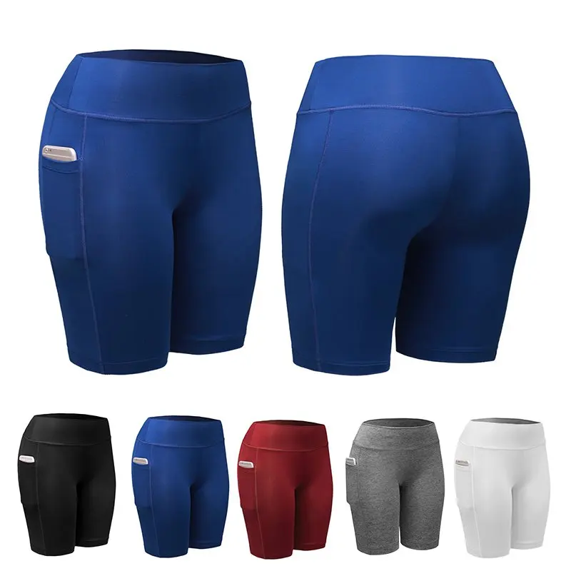 

New Quick Dry Women Compression Shorts Elastic Running Fitness Gym Shorts With Pocket Fitness Workout Shorts