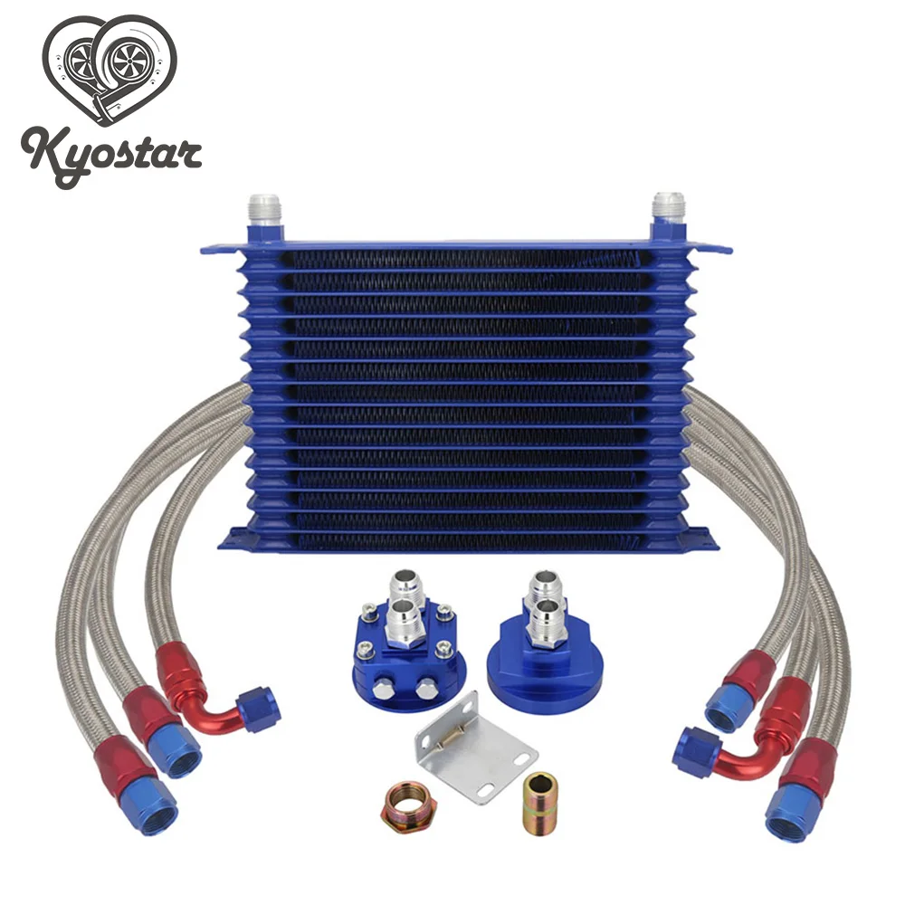 

BLUE 15 ROW 10AN Engine Transmission Trust Type Oil Cooler W/Filter Relocation Kit