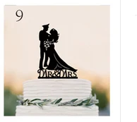Свадебный торт Топпер силуэт Жених и невеста с "Mr& Mrs" акриловый Топпер для торта - Цвет: 9