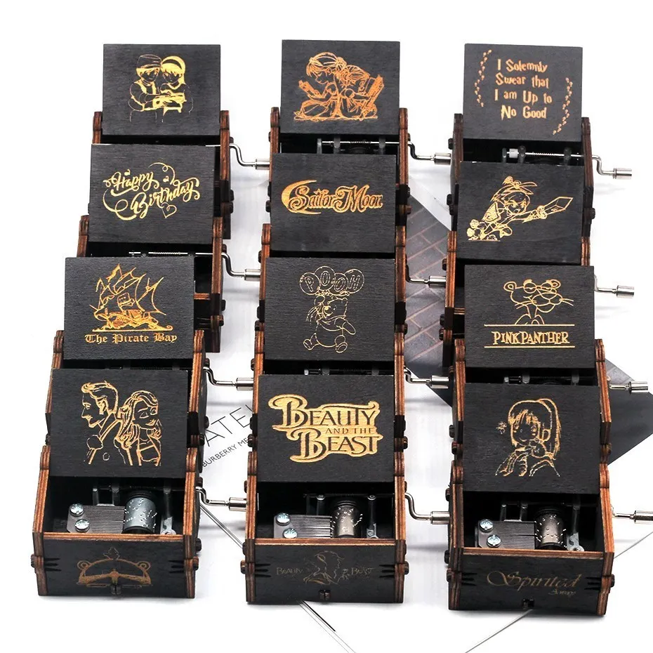 

New Black Series Wood Music Box Beauty And The Beast Music Game of Thrones Hand Cranked We accept proxy Birthday Gift For Friend