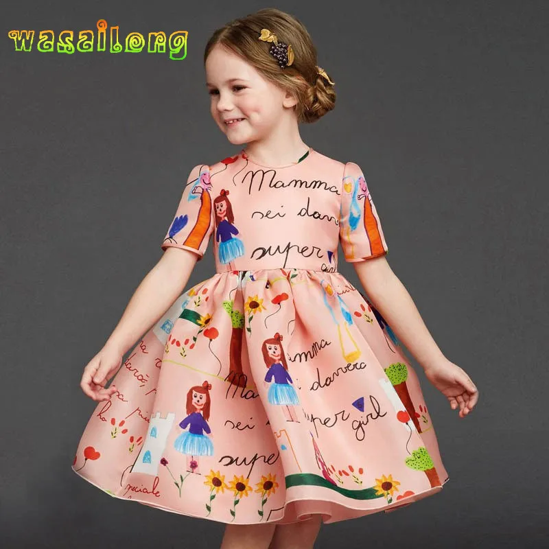 Retail 2017 girl dress High quality goods clothing Cartoon short sleeved summer autumn princess dresses