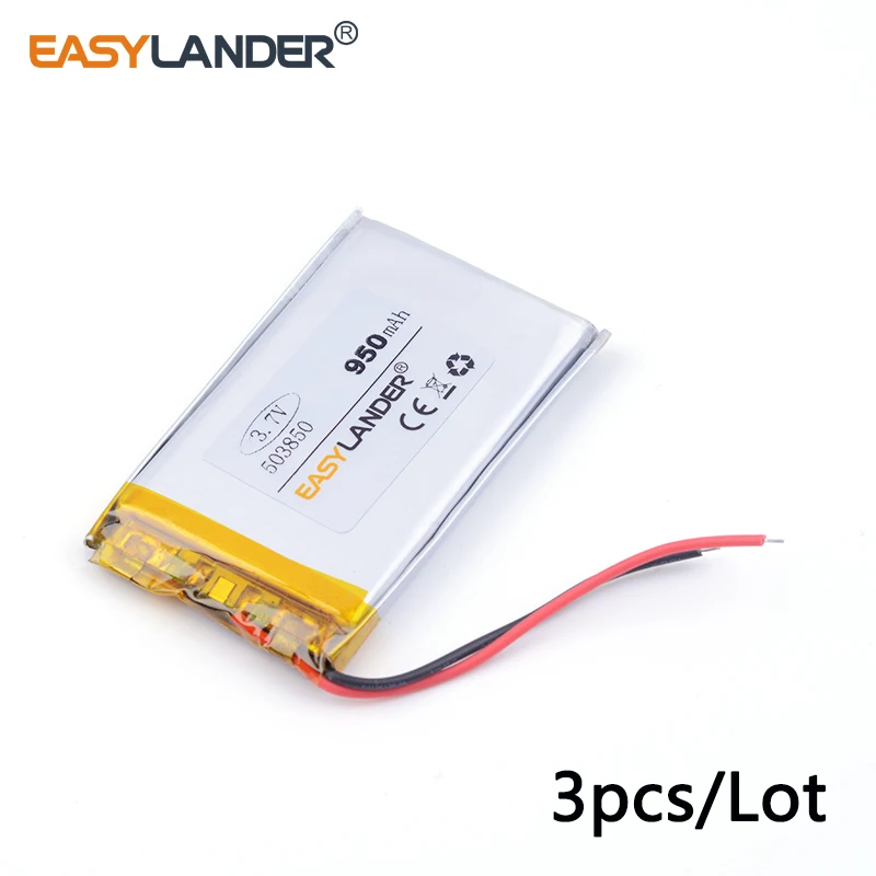 

3pcs /Lot 503850 950mah 3.7v lithium Li ion polymer rechargeable battery for GPS DVR toys mp3 MP4 MP5 Speaker E-book