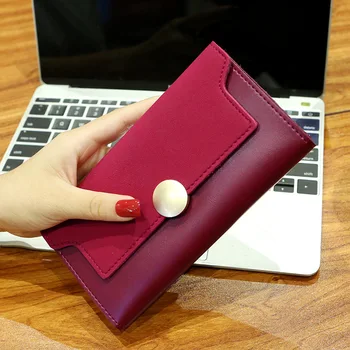 

BLEVOLO Metal Hasp Vintage Wallet Women Patchwork Long Wallet Fashion Scrub Leather Money Clips Student Trifold Clutch Wallets