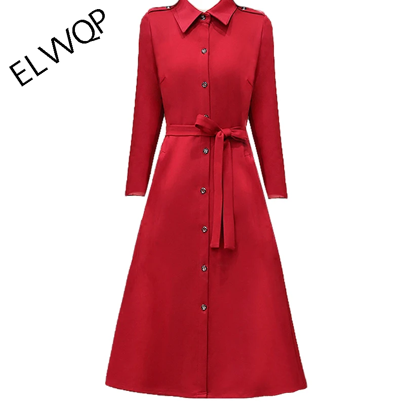 

Long Sleeve Dress Women 2018 New Autumn Winter Fashion Stand Button Solid Long A-Line Mid-Calf Party Dress Female LF787