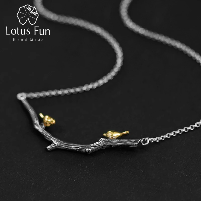 

Lotus Fun Real 925 Sterling Silver Natural Original Handmade Fine Jewelry Bird on Branch Necklace for Women Bijoux