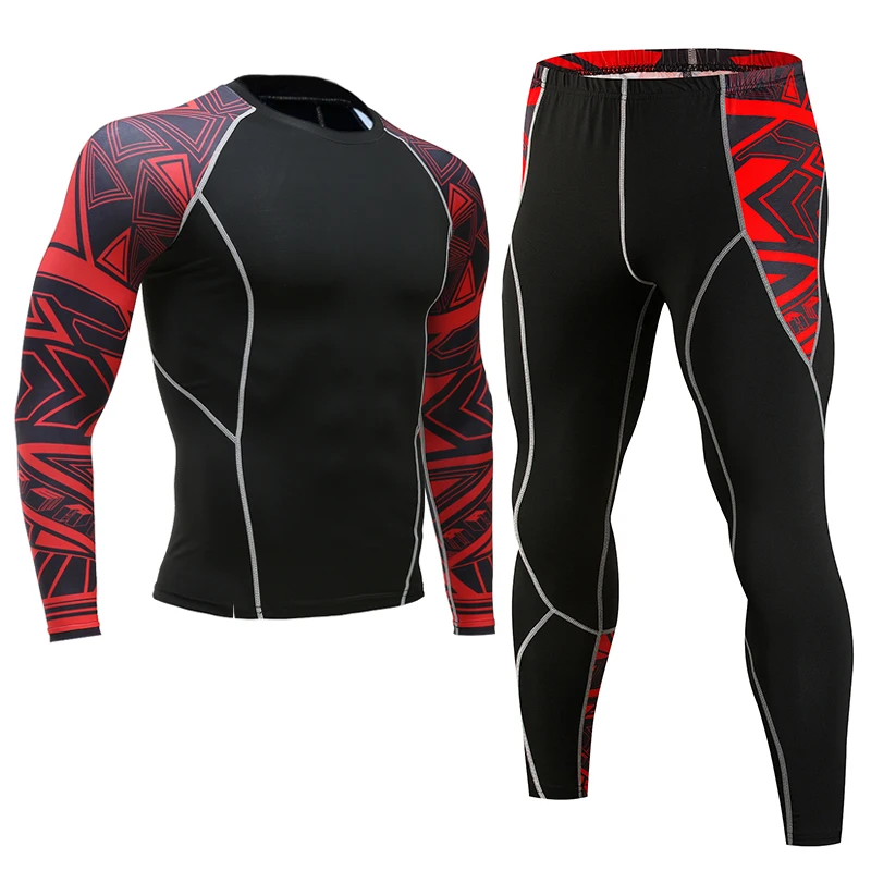 

Men Sport Quick Dry Sets 3D Print Compression Suits Jerseys Base Layer Tight Fitness Brand MMA Sports Wear Tights Trousers