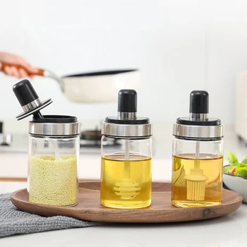 

Glass Glass Seasoning Bottle Salt Storage Box Spice Jar with Spoon Kitchen Supplies For Salt Sugar Pepper Powder