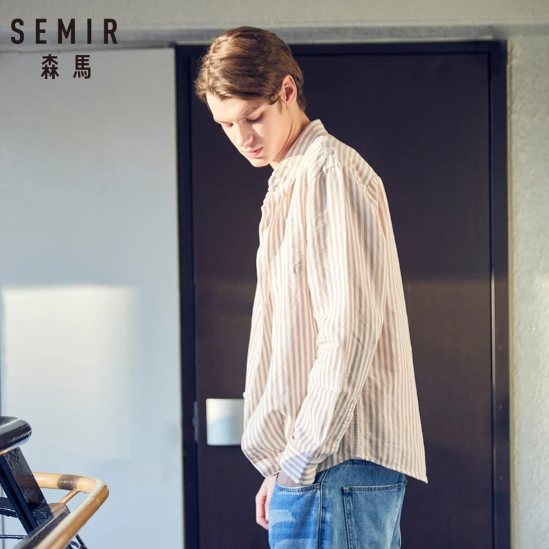 SEMIR, Мужская Стандартная рубашка с длинным рукавом, мужская хлопковая рубашка с длинным рукавом, однотонная мужская городская мода, весна-осень, топы, рубашки