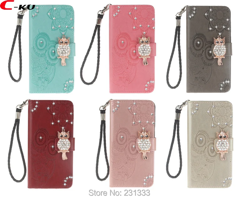 

C-ku 3D Diamond Bling OWL Flip Wallet Leather Pouch Case For Huawei P Smart Honor 9 Lite C6 PRO Mate 10 Lite P20 Stand Skin 1PCS