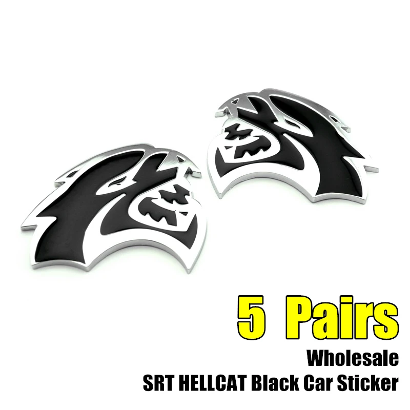 

5 Pairs/Lot Black HELLCAT SRT Car Sticker Left & Right Fender Emblem for muscle car Wholesale